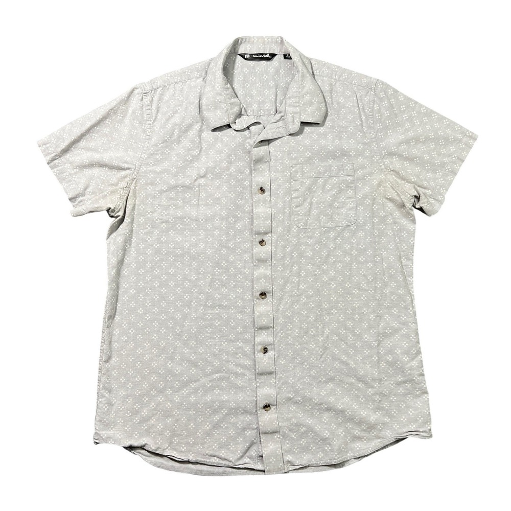 Travis Mathew Three Hour Tour Shirt Men's Large Gray Short Sleeve‎ Button Down